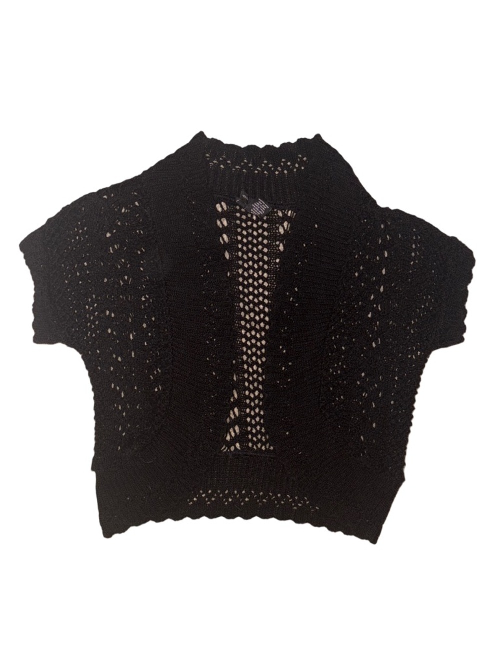 Black Cropped Open-Knit Shrug